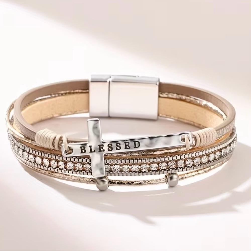 New Bohemian  Blessed Cross Rhinestone Women's Bracelet